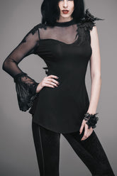 Décorations d'épaule noires Plume Décoration Manche unique Épissure en maille Tricot gothique pour femmes